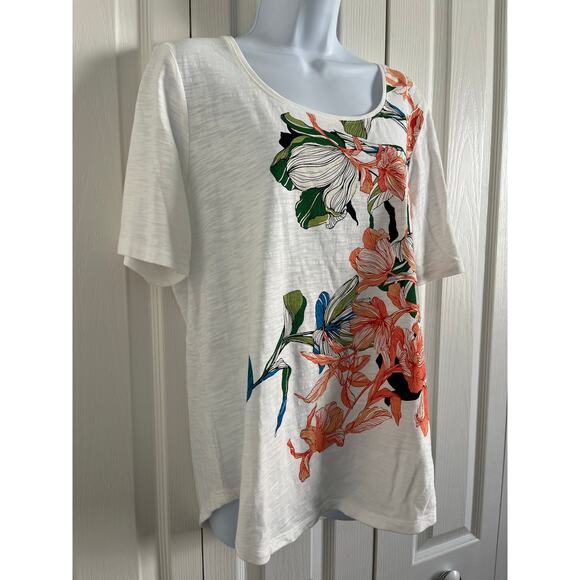 Chico's Spread Kindness Like Wildflowers Foiled Floral Short Sleeve Tee Size 2 - Picture 3 of 12